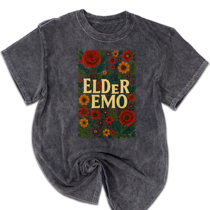 Elder Emo Floral Gothic Vintage Nostalgia Mineral Wash Tshirts