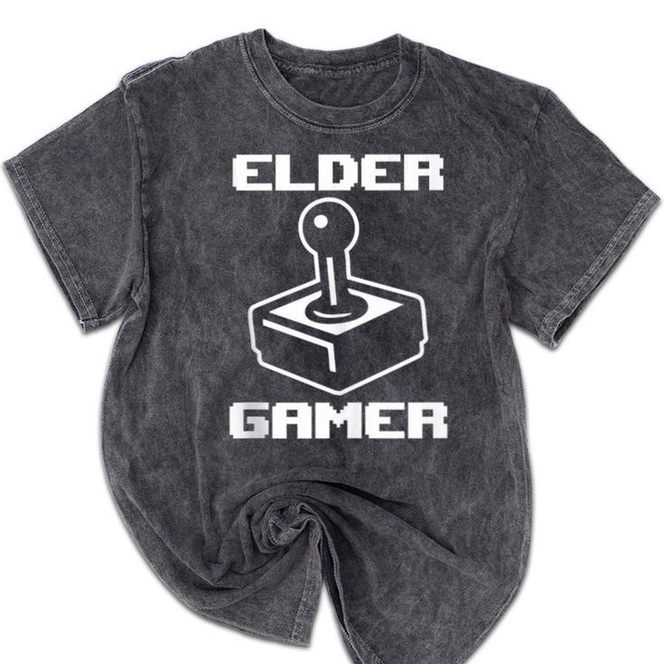 Elder Gamer Retro Video Game Nostalgia Old Gamer Mineral Wash Tshirts