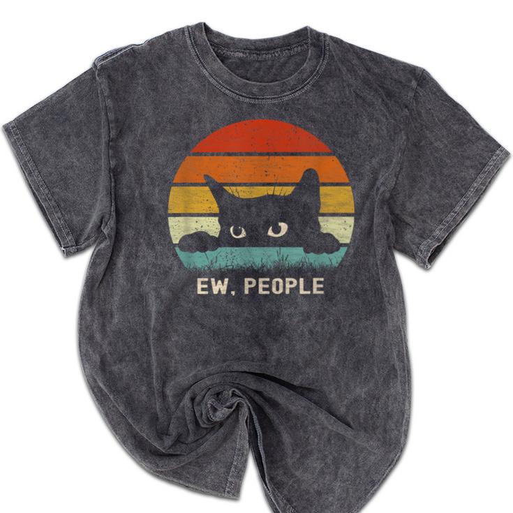 Ew People Retro Cat Cat Lover Introvert Mineral Wash Tshirts Ew People Retro Cat Cat Lover Introvert Mineral Wash Tshirts