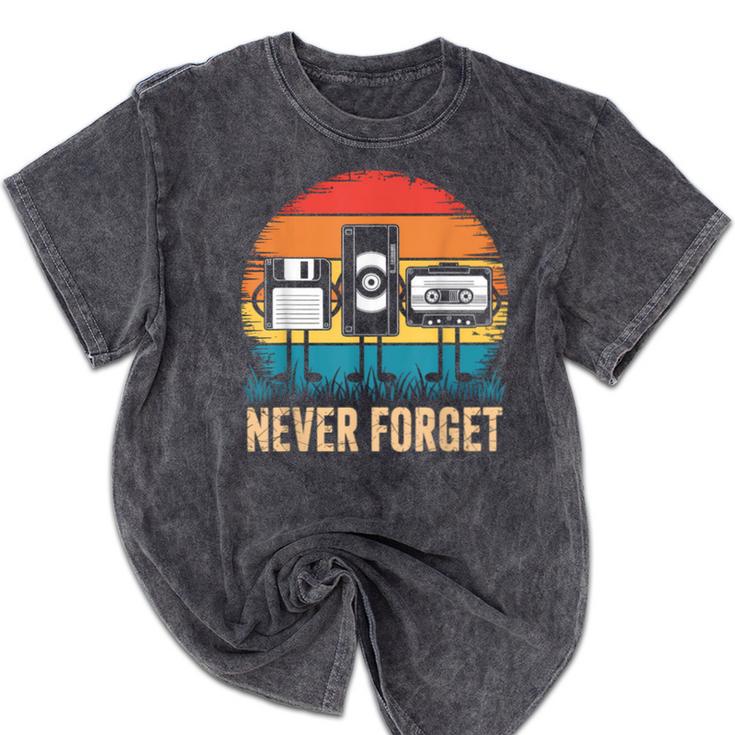 Never Forget Retro 80s 90s Floppy VHS Cassette Nostalgia Mineral Wash Tshirts