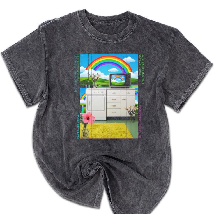 Frutiger Aero Aesthetic Rainbow Glitch Art Mineral Wash Tshirts