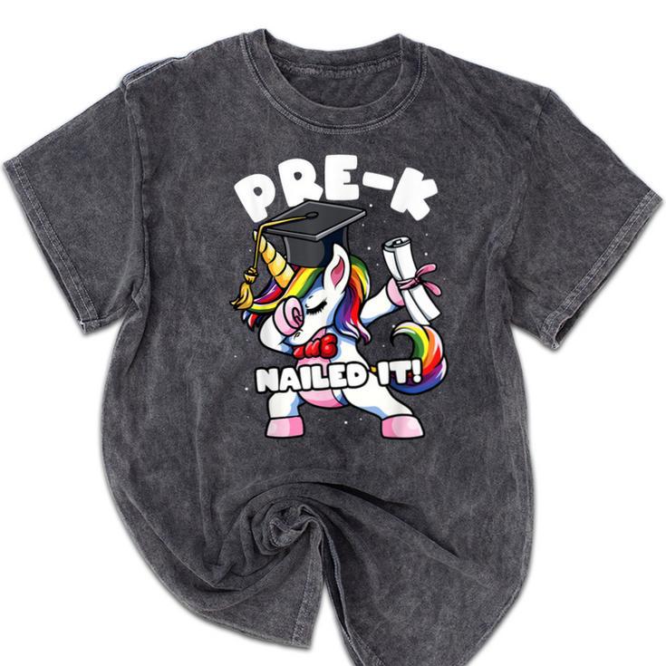 Girls Dabbing Unicorn Pre-K PreSchool Nailed It Graduation Mineral Wash Tshirts
