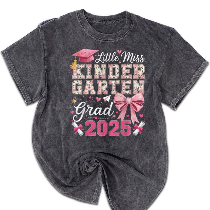 Girls Little Miss Kindergarten Grad 2025 Coquette Graduation Mineral Wash Tshirts