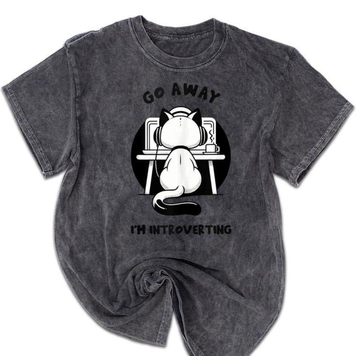 Go Away I'm Introverting Cat With Coffee Mineral Wash Tshirts Go Away I'm Introverting Cat With Coffee Mineral Wash Tshirts
