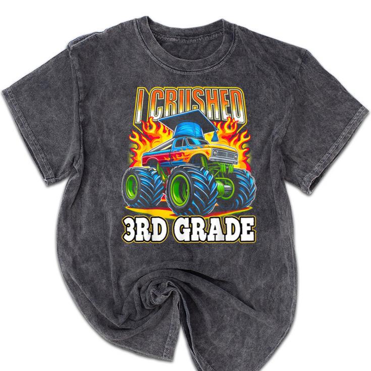 Graduation 3rd Grade Monster Truck Boys I Crushed Grad Mineral Wash Tshirts