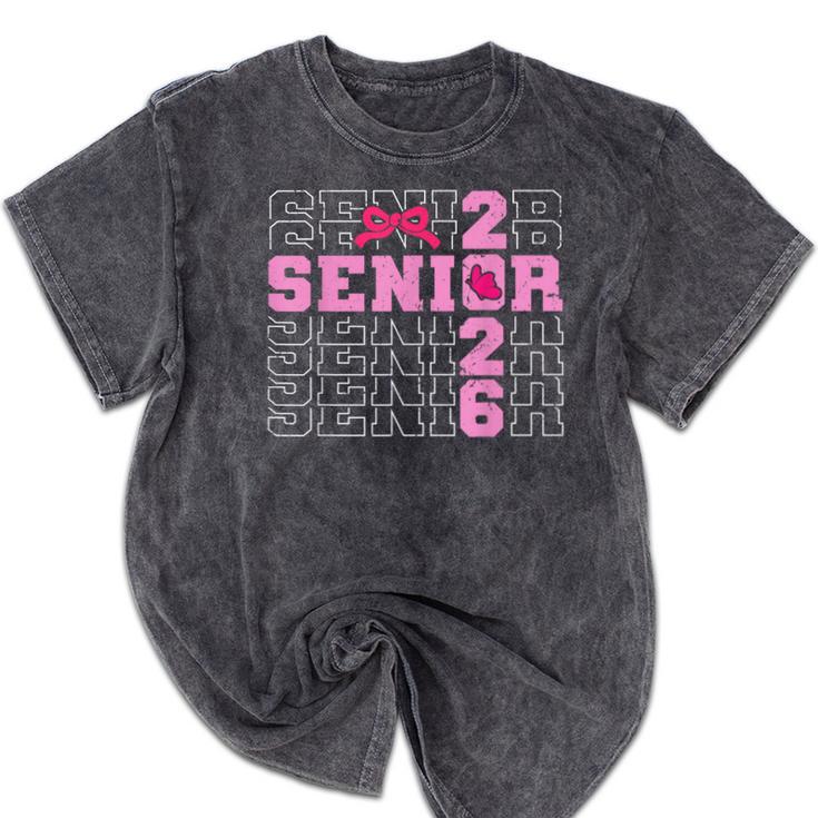 Graduation Class Of 2026 Senior 2026 Pink Bow Coquette Mineral Wash Tshirts