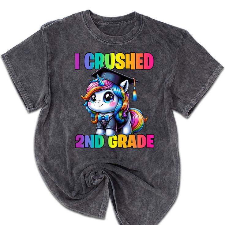 Graduation I Crushed 2nd Grade Unicorn Girls Grad Magical Mineral Wash Tshirts