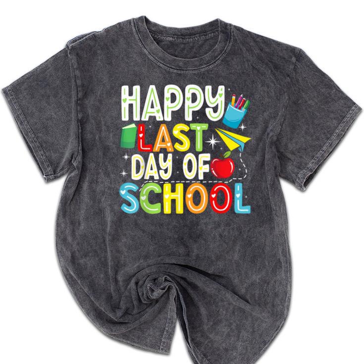 Happy Last Day Of School Teacher Kids Boys Girls Graduation Mineral Wash Tshirts