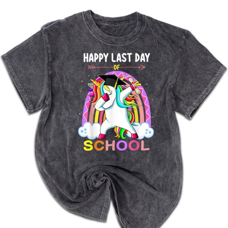 Happy Last Days Of School Graduation Class 2022 Unicorn Girl Mineral Wash Tshirts