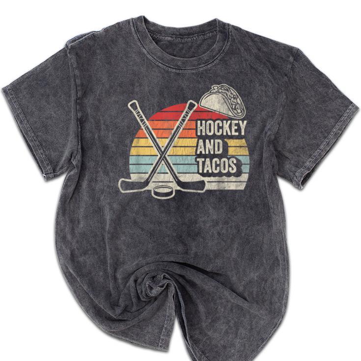 Hockey And Tacos Retro Nostalgia Lovers Mineral Wash Tshirts