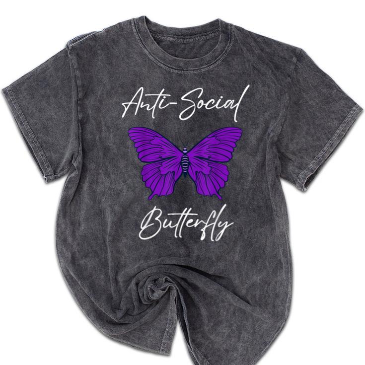 Introvert Antisocial Butterfly For Women Men Mineral Wash Tshirts