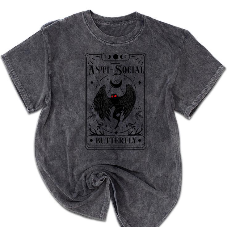 Introvert Apparel Emporium Mothman Tarot Card Antisocial Butterfly Cryptozoologist -Adults Grey Mineral Wash Tshirts