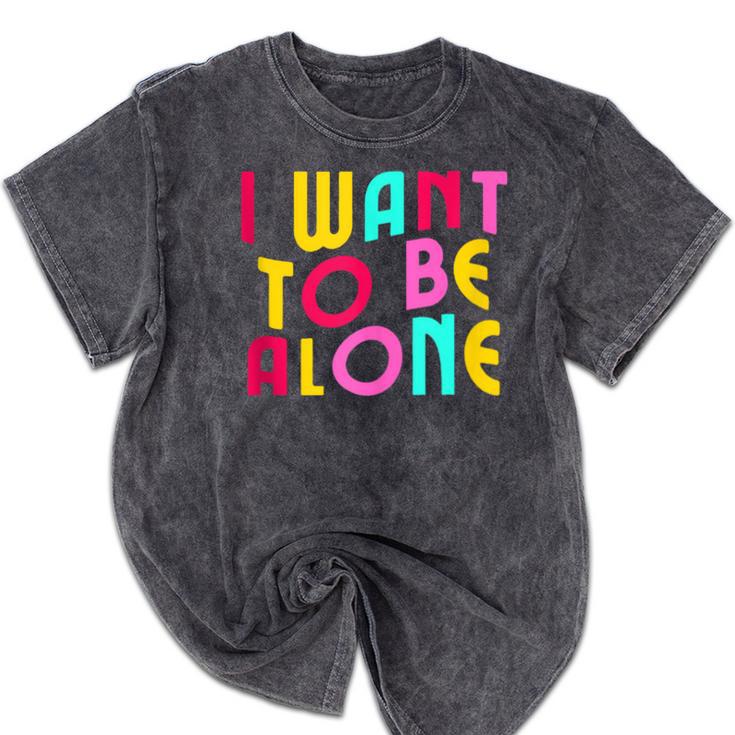 Introvert I Want To Be Alone Retro Wavy Mineral Wash Tshirts