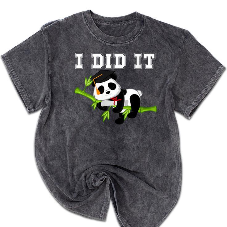 I Did It Kawaii Panda With Graduation Cap Diploma Mineral Wash Tshirts