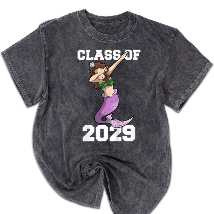 Kids Class Of 2029 Shirt Graduation Dabbing Mermaid Shirt Mineral Wash Tshirts