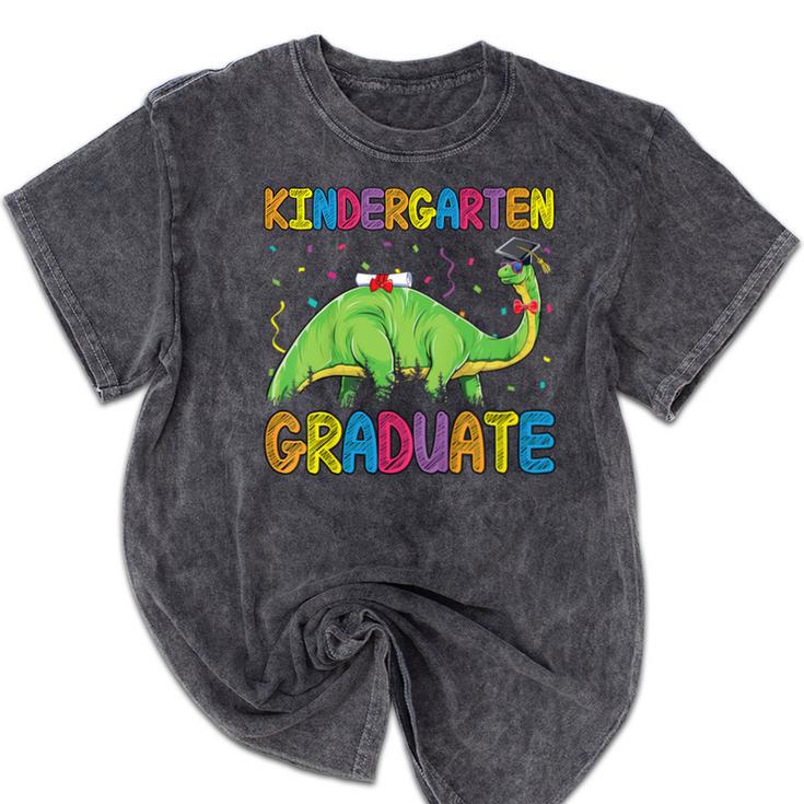 Kids Kindergarten Graduate Dinosaur Kindergarten Graduation Mineral Wash Tshirts