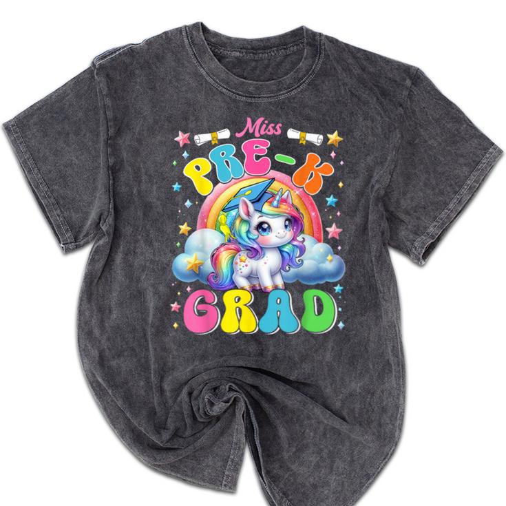 Kids Miss Pre-K Grad Graduation Cute Unicorn Rainbow Girls Mineral Wash Tshirts