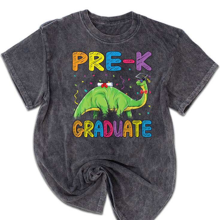 Kids Pre-K Graduate Brontosaurus Dino Pre Kindergarten Graduation Mineral Wash Tshirts