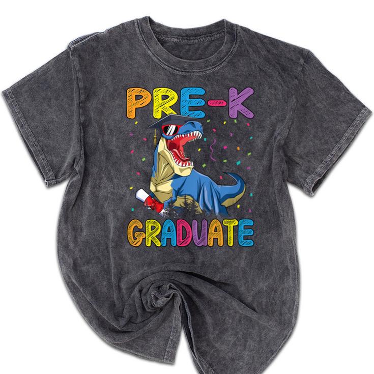 Kids Pre-K Graduate Dinosaur T-Rex Pre Kindergarten Graduation Mineral Wash Tshirts