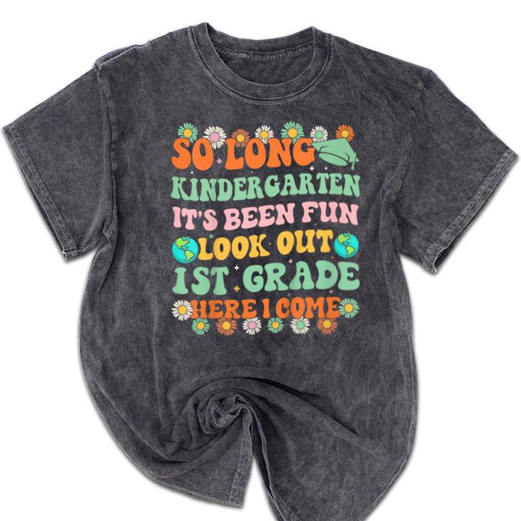Kids So Long Kindergarten 1st Grade Here I Come Graduation Groovy Mineral Wash Tshirts