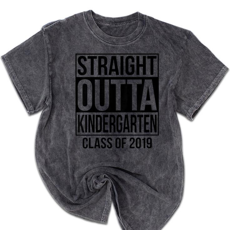 Kids Straight Outta Kindergarten Class Of 2019 Graduation Mineral Wash Tshirts