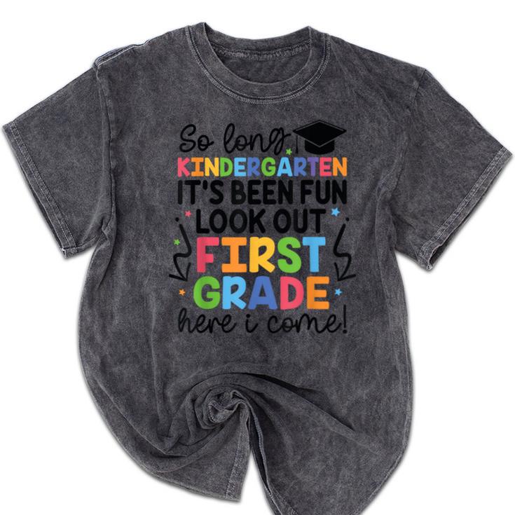 Kindergarten Graduation Graduate 1st Grade Here I Come Kids Mineral Wash Tshirts