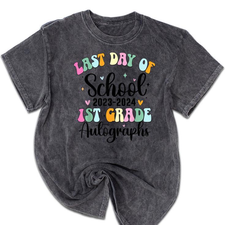 Last Day Autographs 1st Grade Graduation Boys Girls Groovy Mineral Wash Tshirts