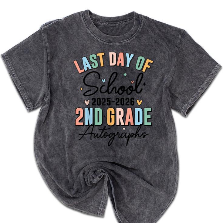 Last Day Of School Autograph 2nd Grade Graduation Boys Girls Mineral Wash Tshirts