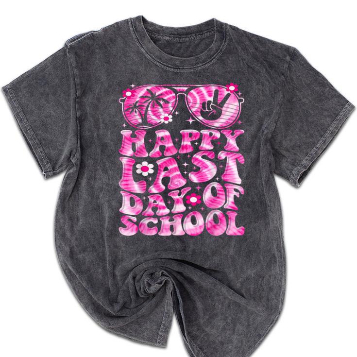 Last Day Of School Teacher Students School Graduation Groovy Mineral Wash Tshirts