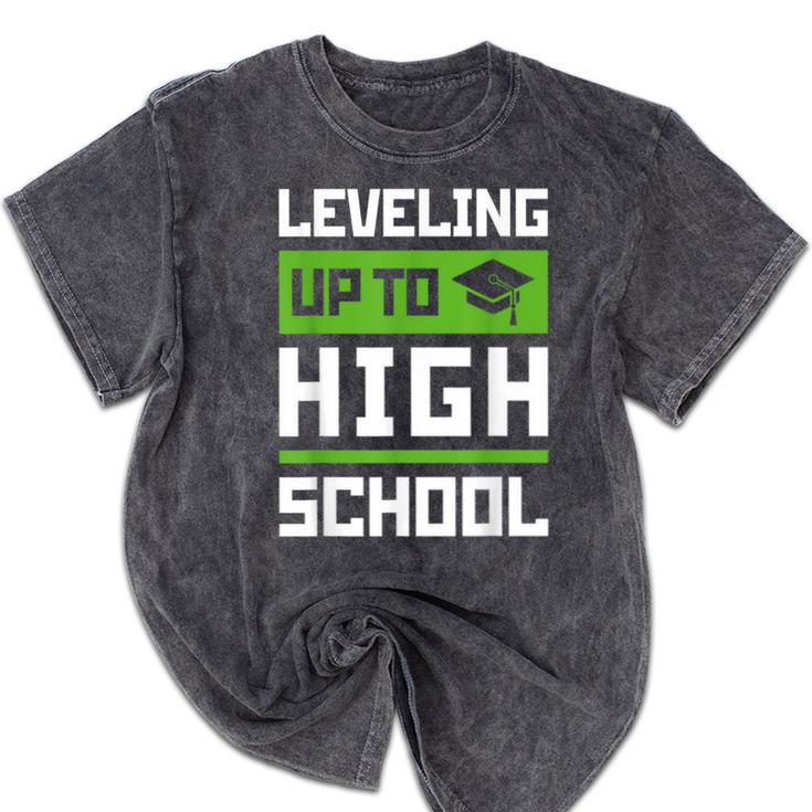 Leveling Up To High School Tee Shirt Gaming Graduation Mineral Wash Tshirts