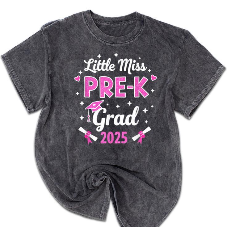 Little Miss Pre-K Grad 2025 Coquette Preschool Graduation Mineral Wash Tshirts