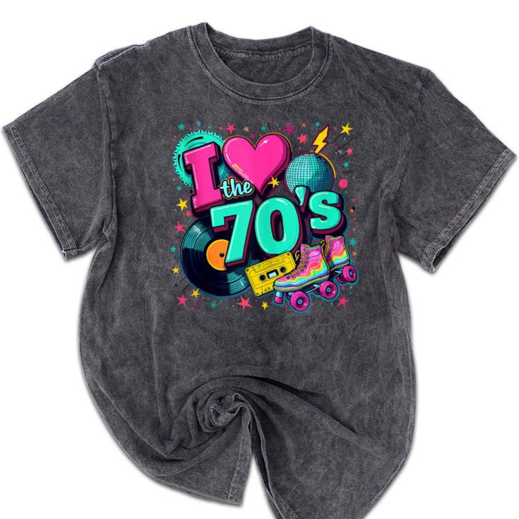 I Love The 70s Retro Cassette Roller Vinyl Disco Nostalgia Mineral Wash Tshirts