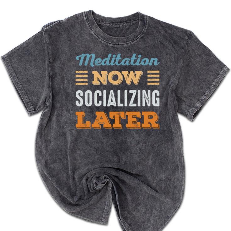 Meditation Now Minimal Socializing Introvert Vintage Mineral Wash Tshirts