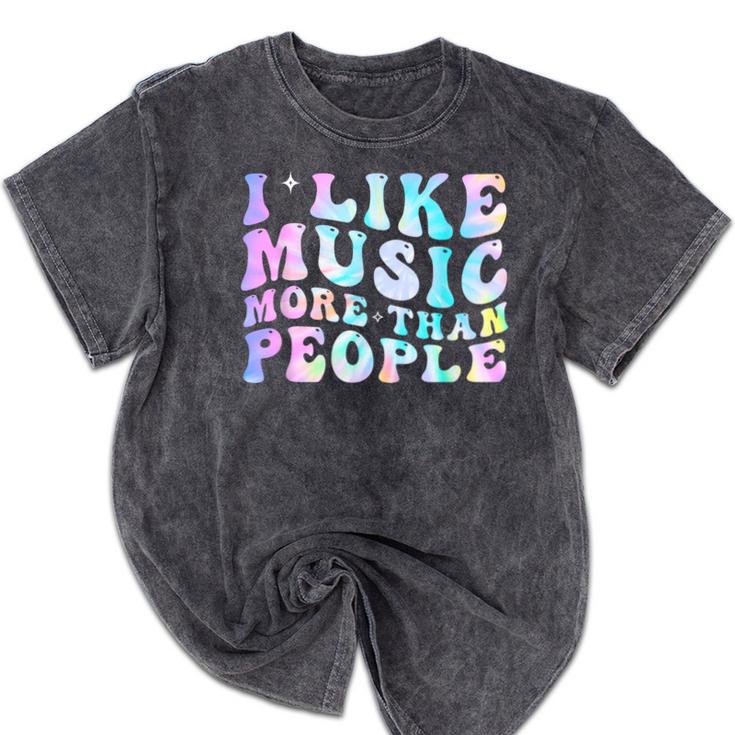 I Like Music More Than People Introvert Musician Retro Mineral Wash Tshirts