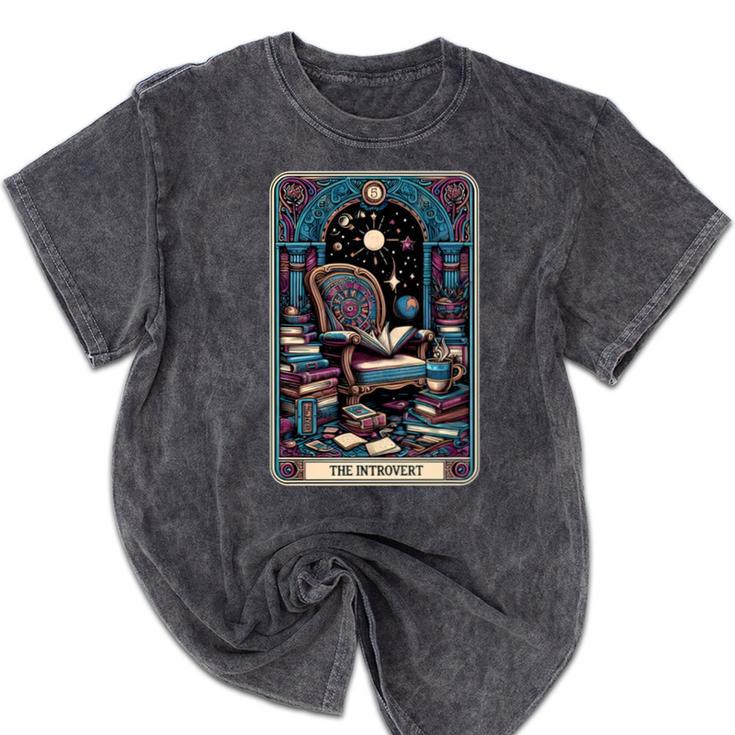 Mystical Library Book Reader The Introvert Tarot Card Mineral Wash Tshirts Mystical Library Book Reader The Introvert Tarot Card Mineral Wash Tshirts