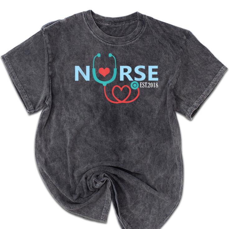 New Nurse Est 2018 T-Shirt Nursing School Graduation Mineral Wash Tshirts