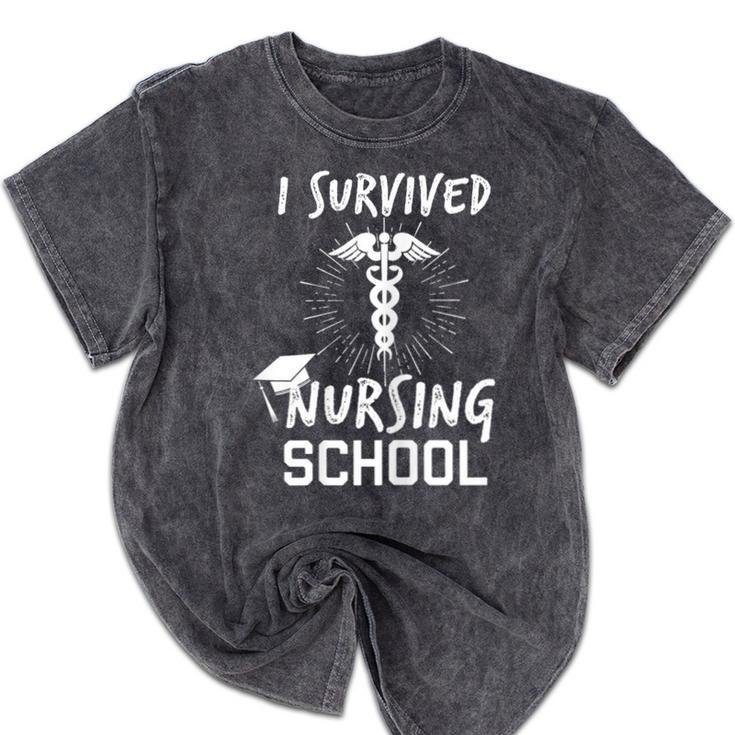 Nursing School Graduation Shirt I Survived RN Gift Mineral Wash Tshirts