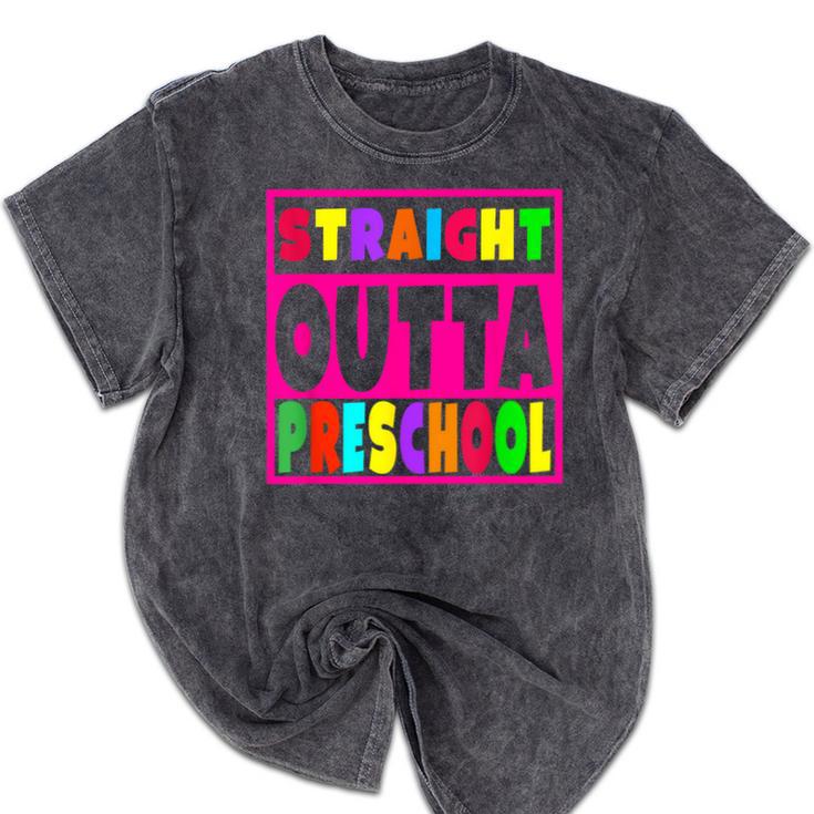 Pink STRAIGHT OUTTA Preschool PRE-K Graduation Mineral Wash Tshirts