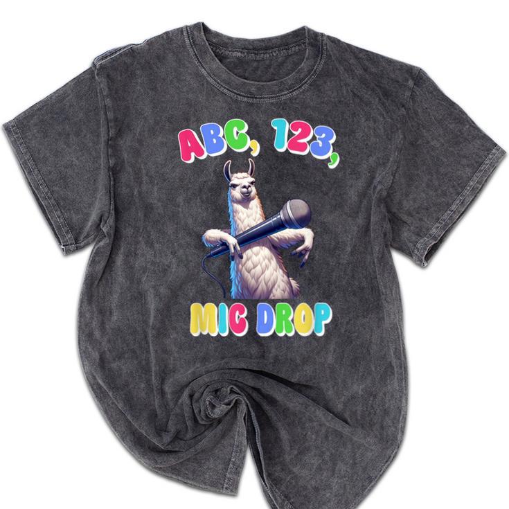 Preschool Graduate Shirt ABC 123 Mic Drop Llama Graduation Mineral Wash Tshirts