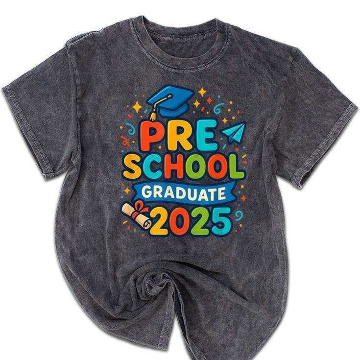 Preschool Graduation 2025 Pre-k Graduate Kids Boys Girls Mineral Wash Tshirts