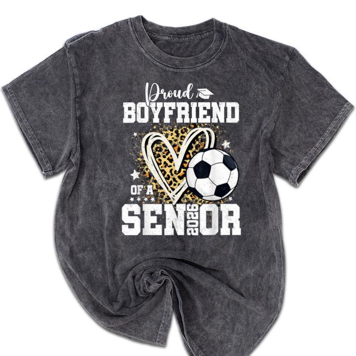 Proud Boyfriend Of A 2026 Senior Soccer Graduation Leopard Mineral Wash Tshirts