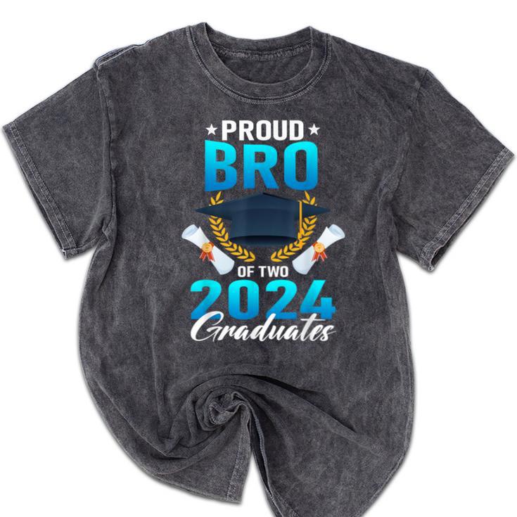 Proud Brother Of Two 2024 Graduates Twin Family Graduation Mineral Wash Tshirts
