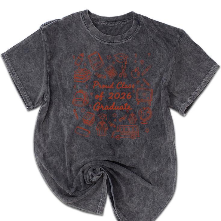 Proud Class Of 2026 Graduate Doodle Senior Graduation Premium Tri-Blend Mineral Wash Tshirts