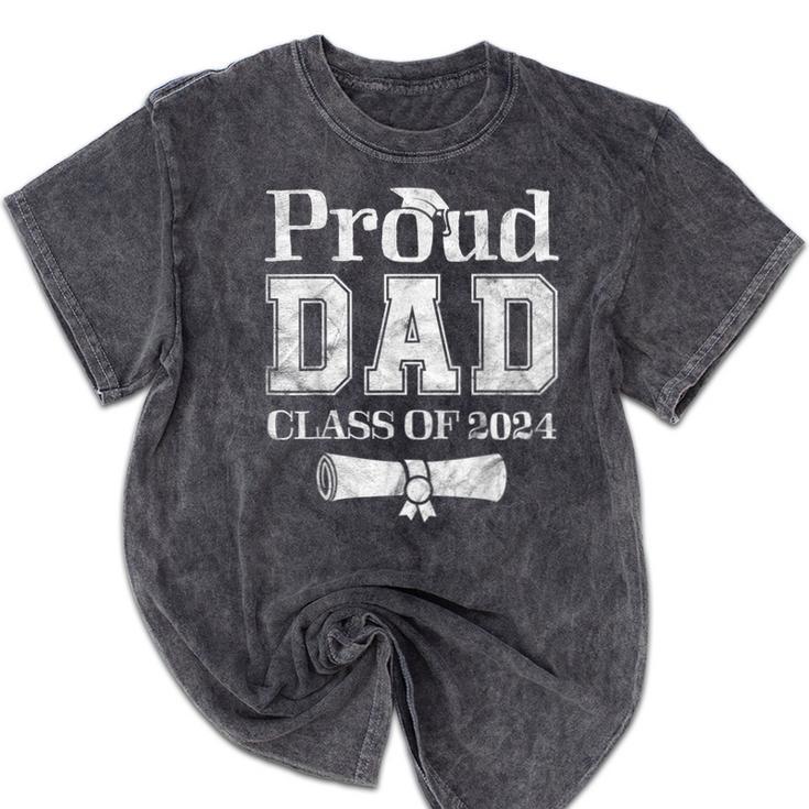 Proud Dad Of 2024 Graduate Father Senior 24 Graduation Mineral Wash Tshirts
