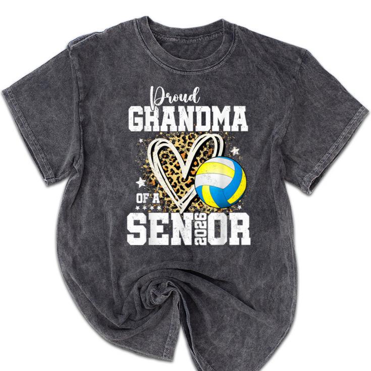 Proud Grandma Of A 2026 Senior Volleyball Graduation Leopard Mineral Wash Tshirts