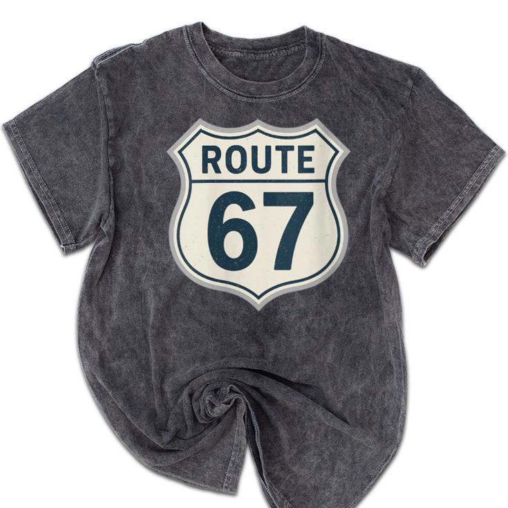 Retro Route 67 Highway Sign Vintage Road Nostalgia Mineral Wash Tshirts