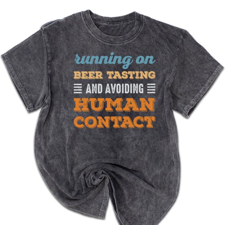 Running On Beer Tasting Social Introvert Humor Vintage Mineral Wash Tshirts