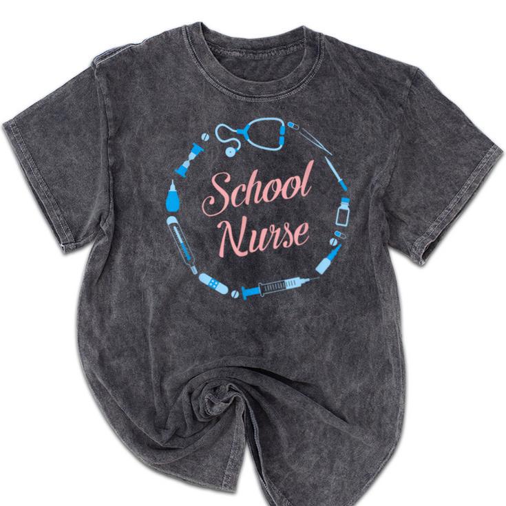 School Nurse Cute Adult Graduation Tshirt Nurses Fun Mineral Wash Tshirts