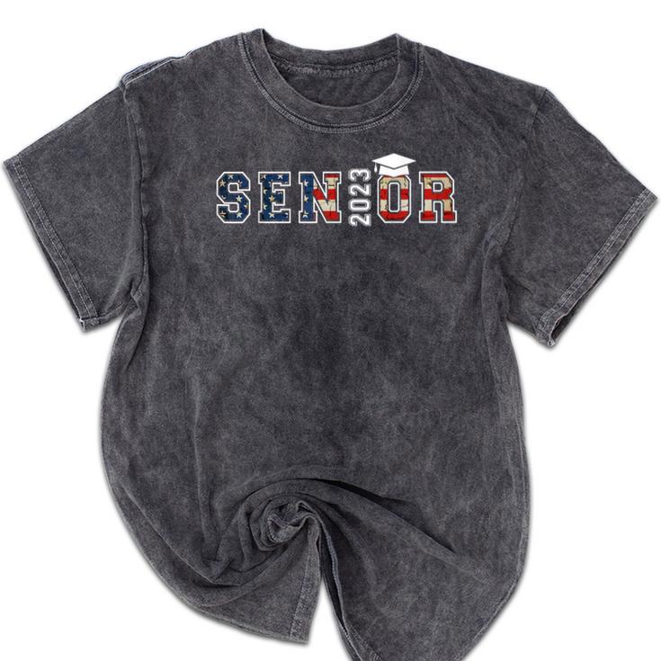 Senior 2023 American Flag USA Graduation Class Of 2023 Women Kids Men Mineral Wash Tshirts