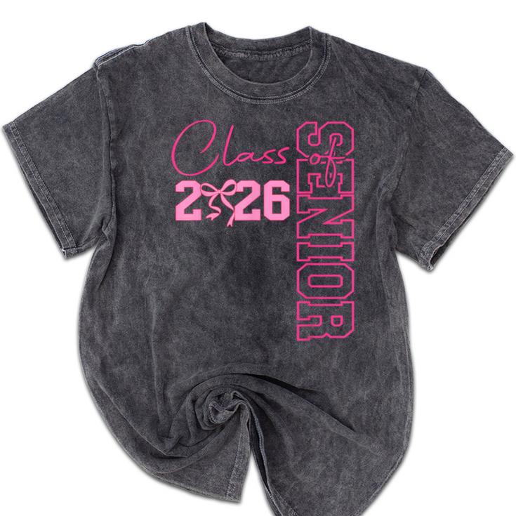 Senior 2026 Class Of 2026 Coquette Bow Graduation 2026 Mineral Wash Tshirts